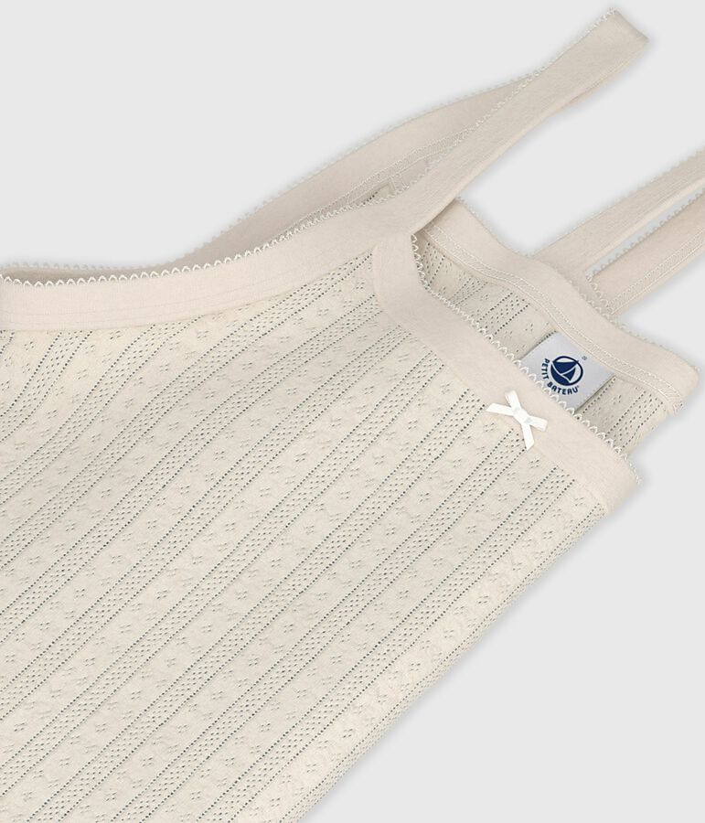 Women's strappy openwork cotton top Ecru