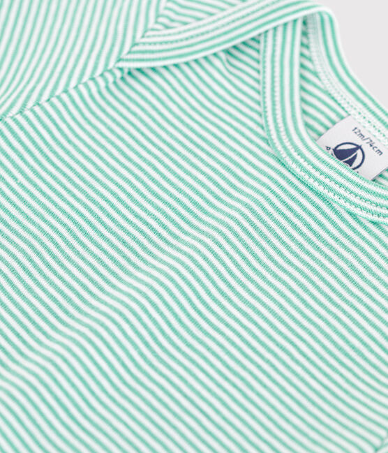 Babies' short-sleeved printed cotton body ALOEVERA green/MARSHMALLOW white