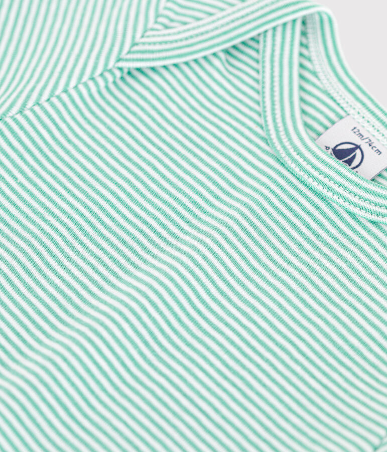 Babies' short-sleeved printed cotton body green/white