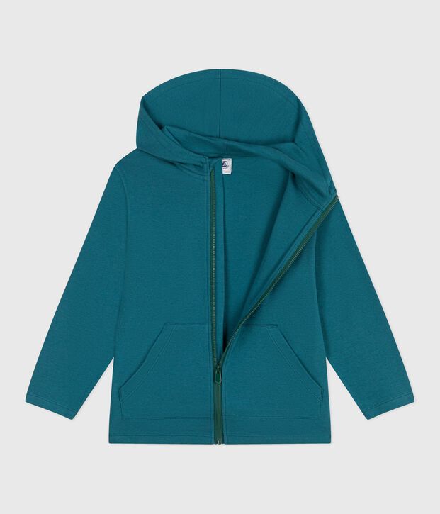 Children's plain cotton zip-up hoodie green