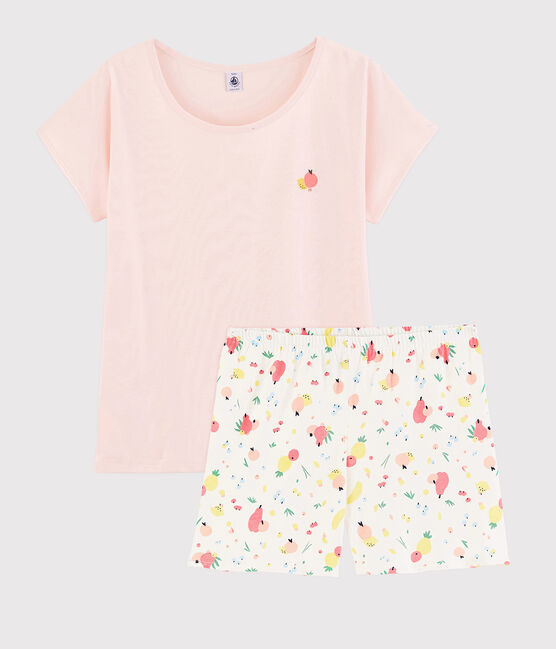 Summer Fruit Pattern Organic Cotton Short Pyjamas FLEUR pink/MULTICO white