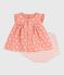 Newborn babies' two-piece sun print cotton set ABRICOT orange/MARSHMALLOW