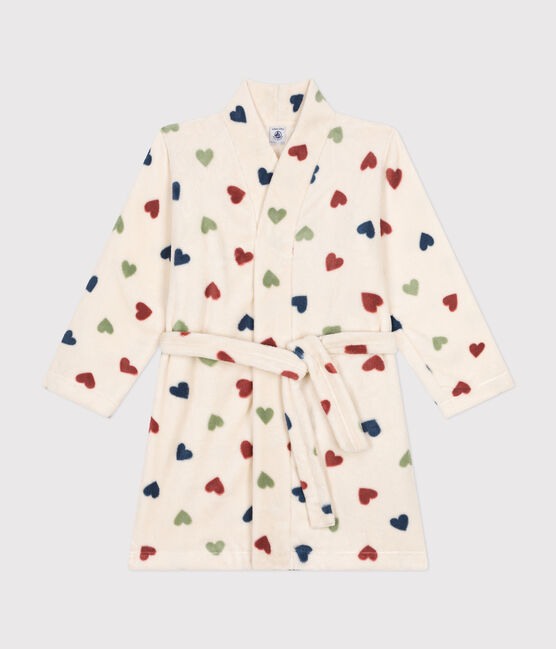 Children's printed fleece dressing gown AVALANCHE white/MULTICO