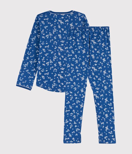 Girls' Snowflake Print Ribbed Pyjamas MAJOR blue/ECUME white
