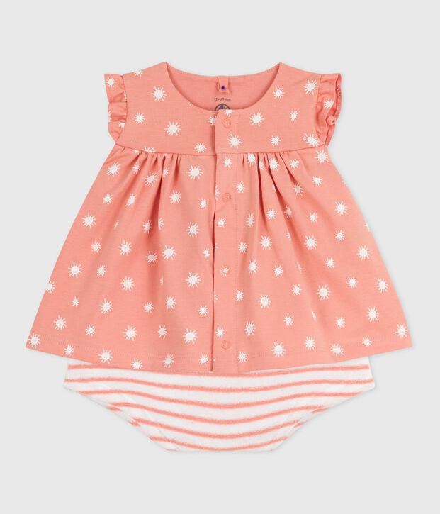 Newborn babies' two-piece sun print cotton set orange/white
