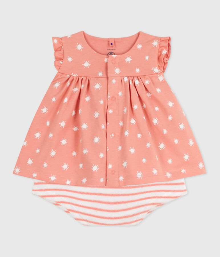 Newborn babies' two-piece sun print cotton set orange/white