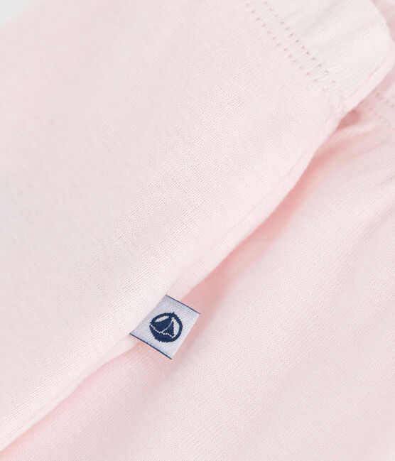 Newborn babies' plain cotton trousers with feet FLEUR pink
