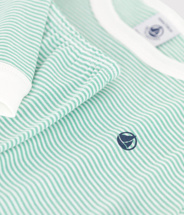 Children's stripy cotton pyjamas green/white