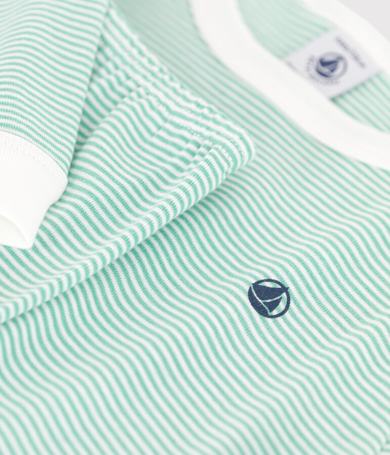 Children's stripy cotton pyjamas green/white