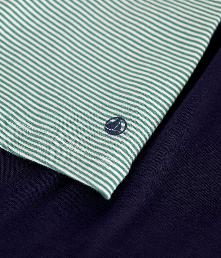 Children's short stripy cotton pyjamas blue/multicolor