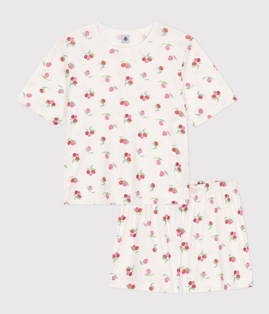 Women's short fruit print cotton pyjamas MARSHMALLOW white/MULTICO white
