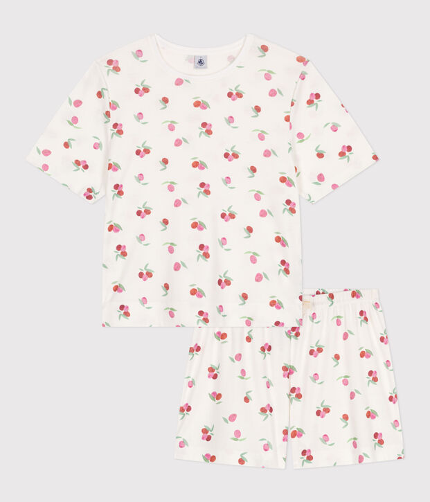 Women's short fruit print cotton pyjamas white/multicolor