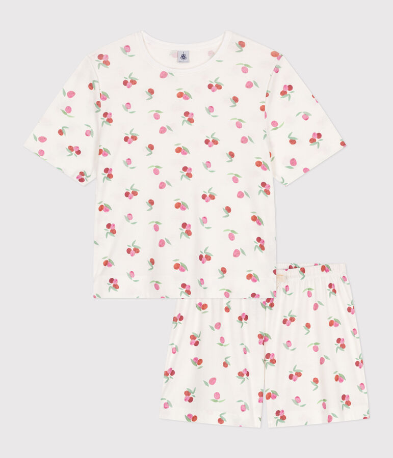 Women's short fruit print cotton pyjamas MARSHMALLOW white/MULTICO white