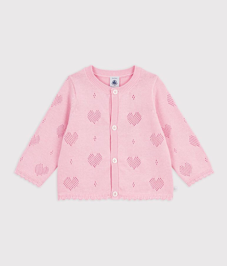 Babies' cotton cardigan with a heart pattern pink