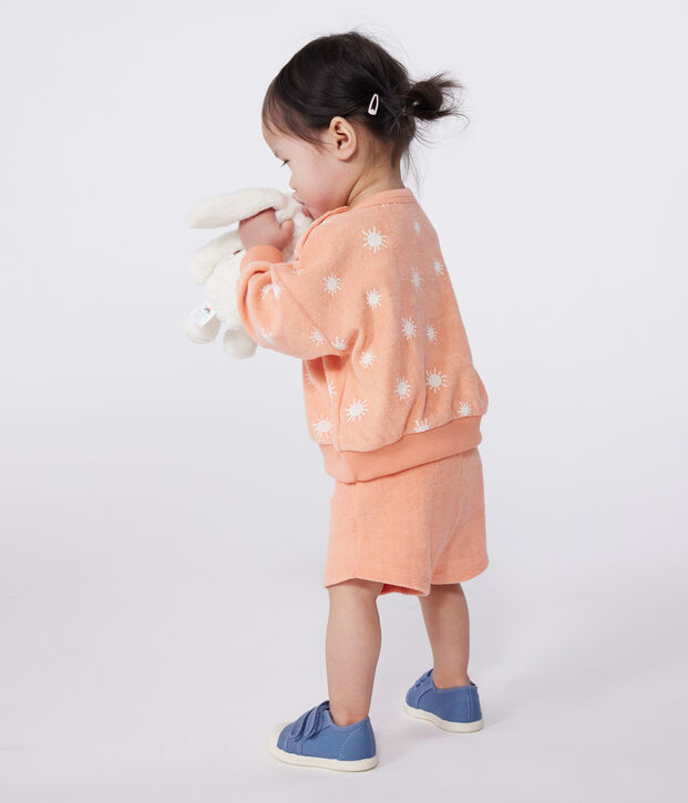 Babies' sun print cotton terry sweatshirt orange/white
