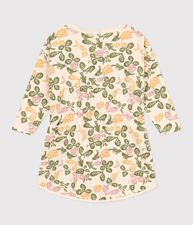 Girls' Printed Long-Sleeved Fleece Dress Ecru/pink/multicolor