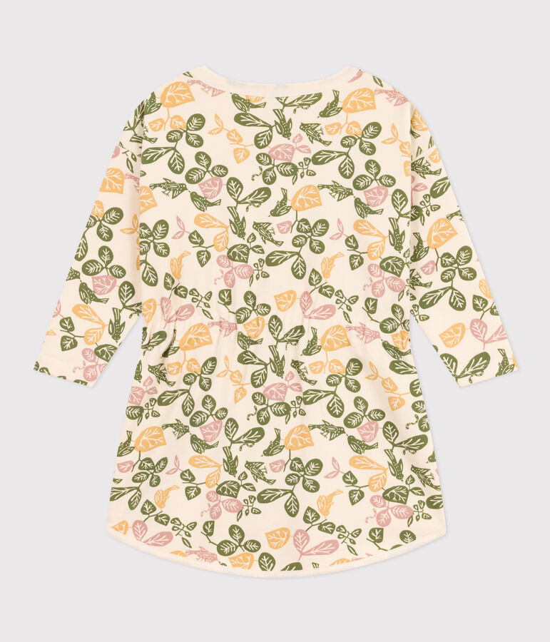 Girls' Printed Long-Sleeved Fleece Dress Ecru/pink/multicolor