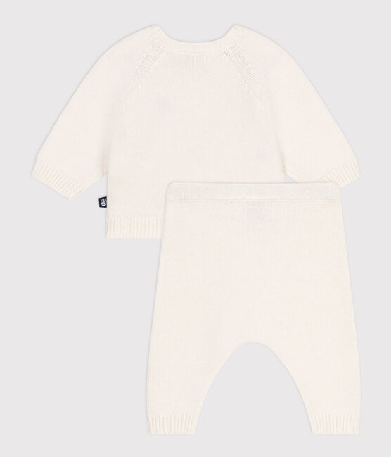 Babies' two-piece knitted outfit with embroidered hearts MARSHMALLOW red/POMPEI