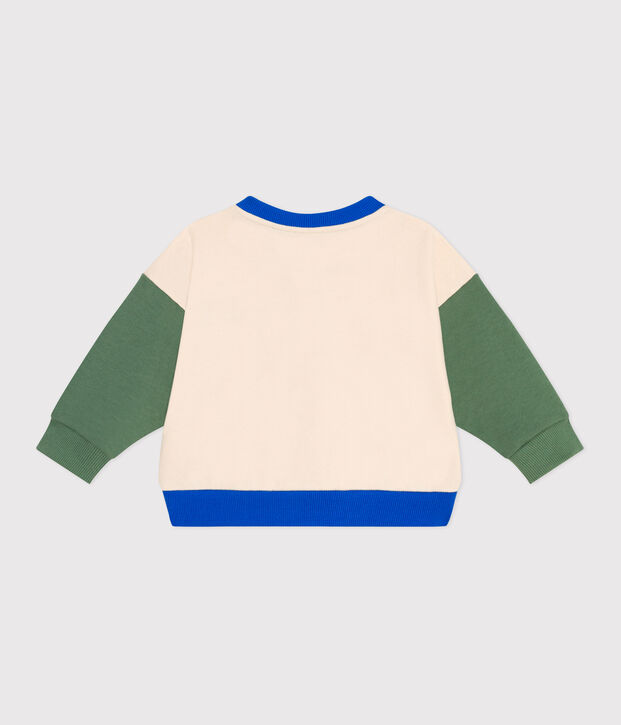 Babies' varsity-style jacket in colourblock cotton Ecru/green