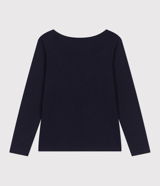 Women's Straight long-sleeved scoop neck T-shirt in slub jersey SMOKING blue