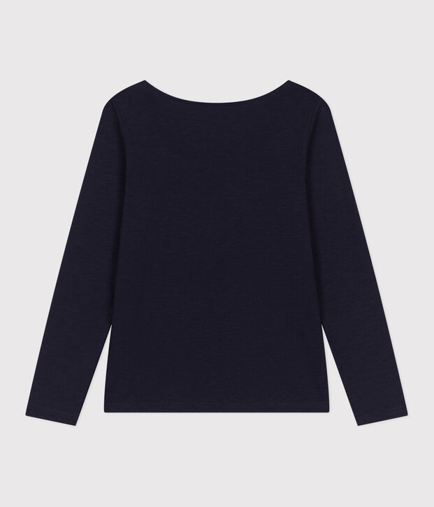Women's Straight long-sleeved scoop neck T-shirt in slub jersey blue