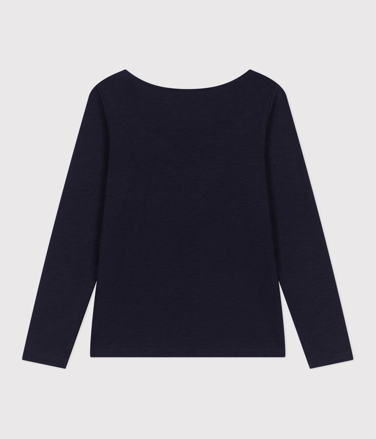 Women's Straight long-sleeved scoop neck T-shirt in slub jersey blue