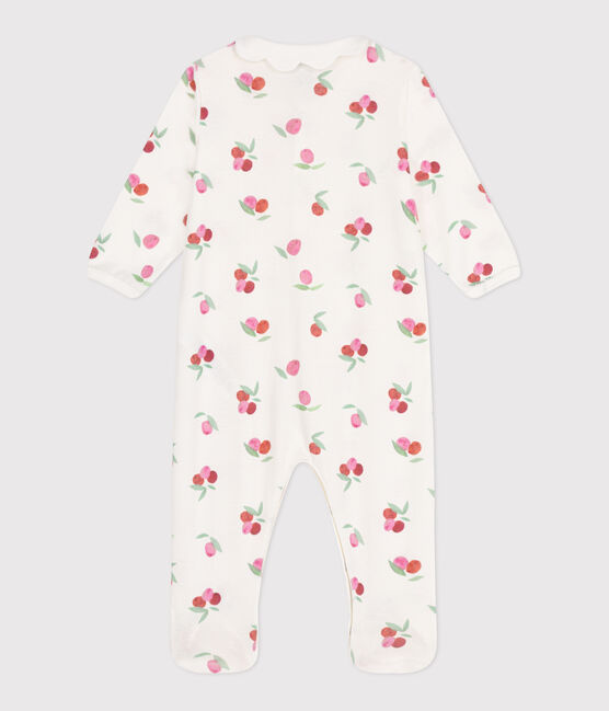 Babies' cotton pyjamas with a fruit pattern petal collar MARSHMALLOW white/MULTICO white