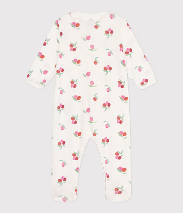 Babies' cotton pyjamas with a fruit pattern petal collar white/multicolor