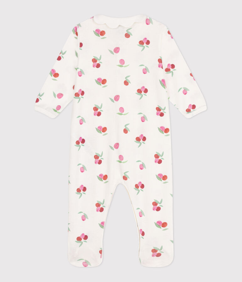 Babies' cotton pyjamas with a fruit pattern petal collar white/multicolor