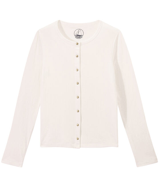 Women's extra-fine tube knit cardigan MARSHMALLOW white