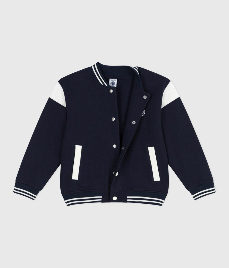 Children's varsity-style jacket in plain cotton blue