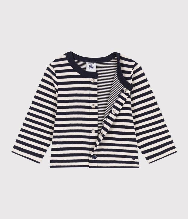 Babies' Stripy Tube Knit Cardigan blue/ecru