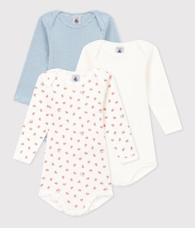 Babies' Long-Sleeved Cotton Bodysuits - 3-Pack multicolor