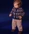 Babies' knitted cardigan with a wool content MEDIEVAL blue/MULTICO white