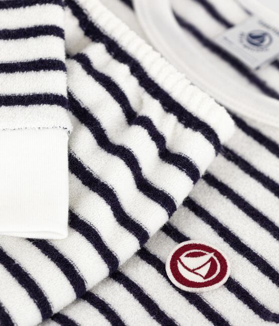 Children's stripy cotton terry pyjamas MILK blue/SOIR