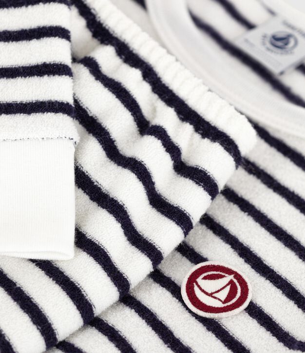 Children's stripy cotton terry pyjamas blue/blue