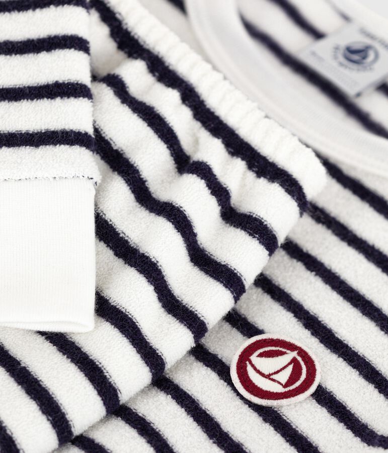 Children's stripy cotton terry pyjamas Ecru/blue