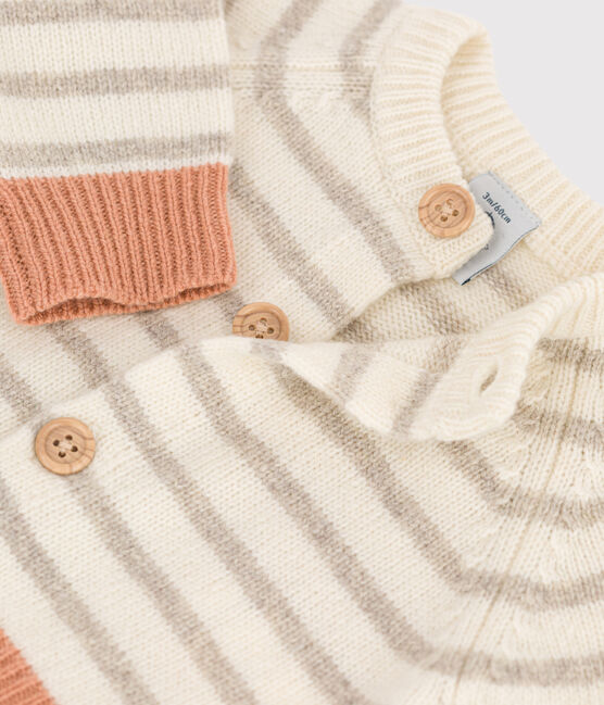 Babies' Wool Knit Stripy Cardigan MARSHMALLOW white/MULTICO white