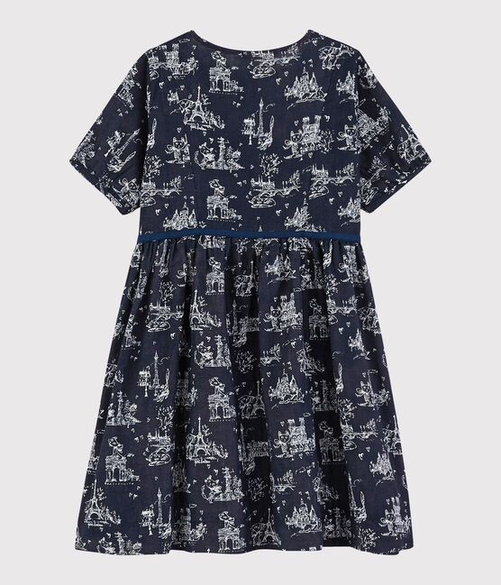 Girls' short-sleeved tube knit dress SMOKING blue/ECUME white