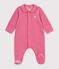 Babies' plain velour pyjama suit with a collar pink