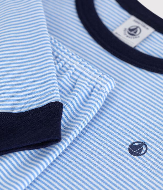 Children's stripy cotton pyjamas blue/white