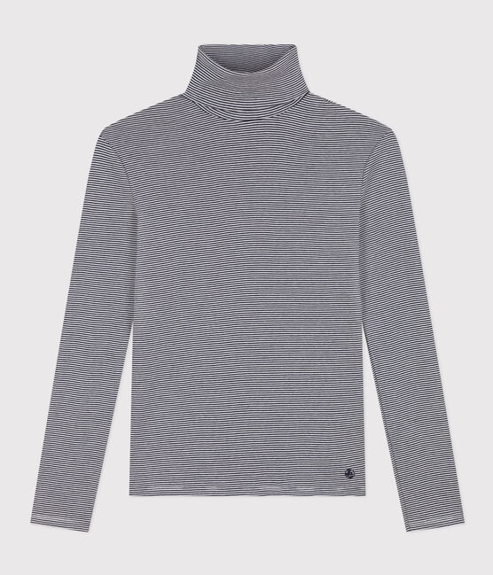 Women's Iconic Cotton Roll Neck T-Shirt SMOKING blue/MARSHMALLOW white