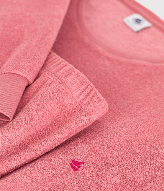 Women's plain brushed terry velour pyjamas ROSEWOOD pink