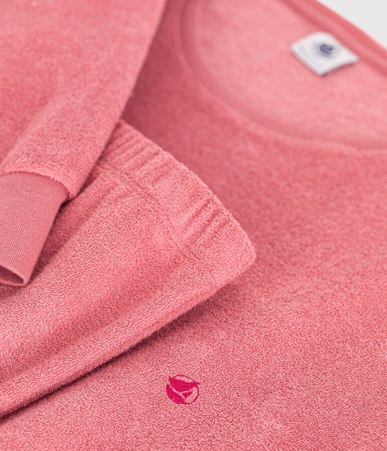 Women's plain brushed terry velour pyjamas pink