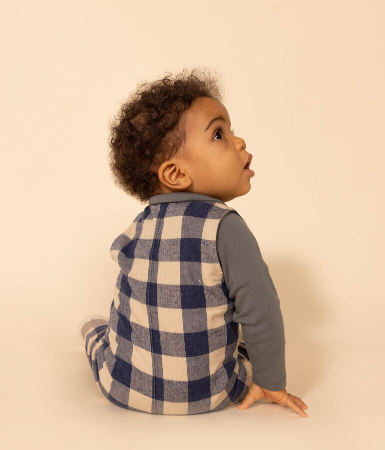 Babies' Sleeveless Flannel Jumpsuit blue/ecru