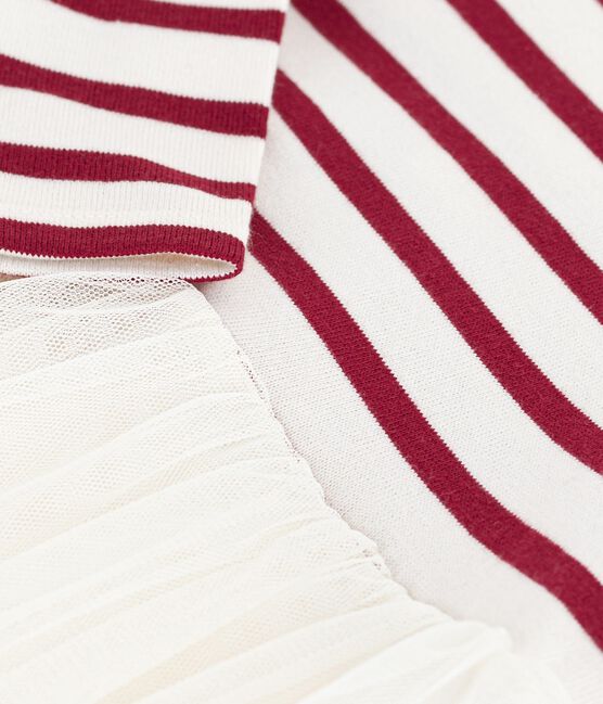 Babies' long-sleeved dress in two materials MILK red/AMARANTE