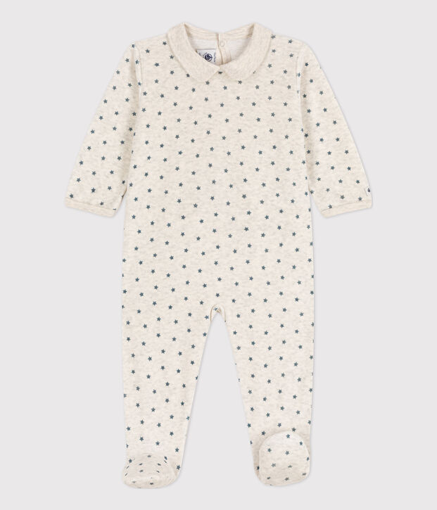 Babies' Starry Velour Sleepsuit beige/grey