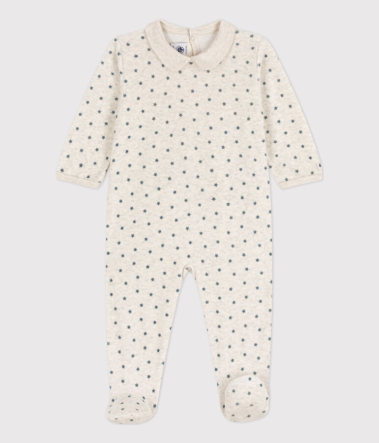 Babies' Starry Velour Sleepsuit beige/grey