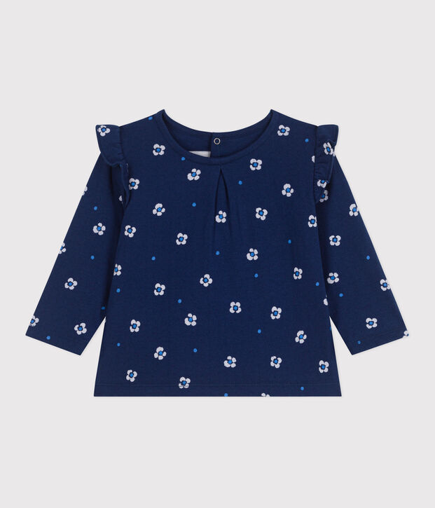 Babies' long sleeved floral print cotton blouse blue/multicolor