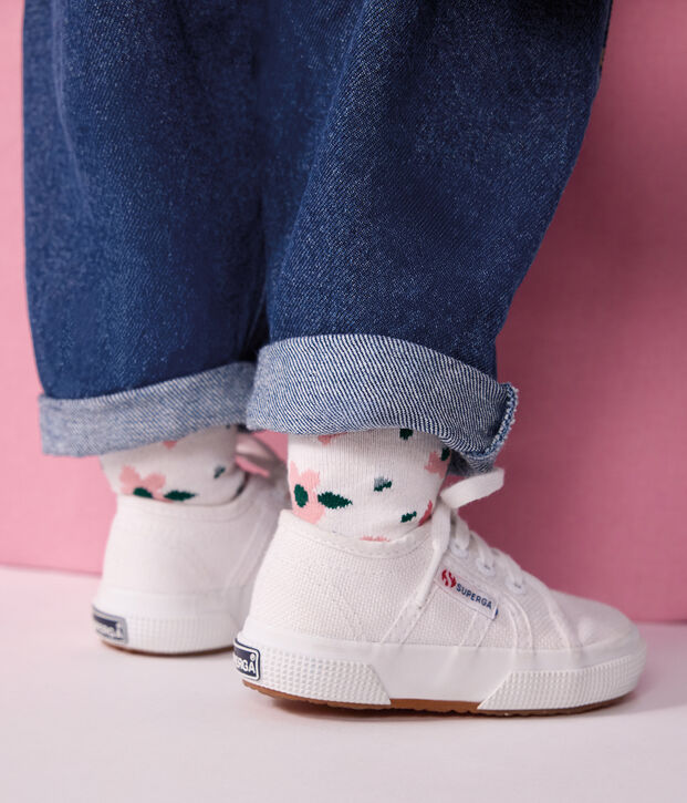 2 pairs of babies' cotton socks with stripes and a floral print multicolor